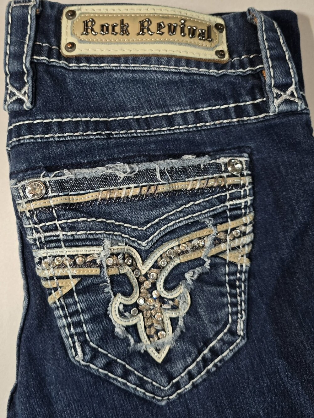 Rock Revival Women's Dark Blue Embellished Jeans Boris Boot cut Sz. 25